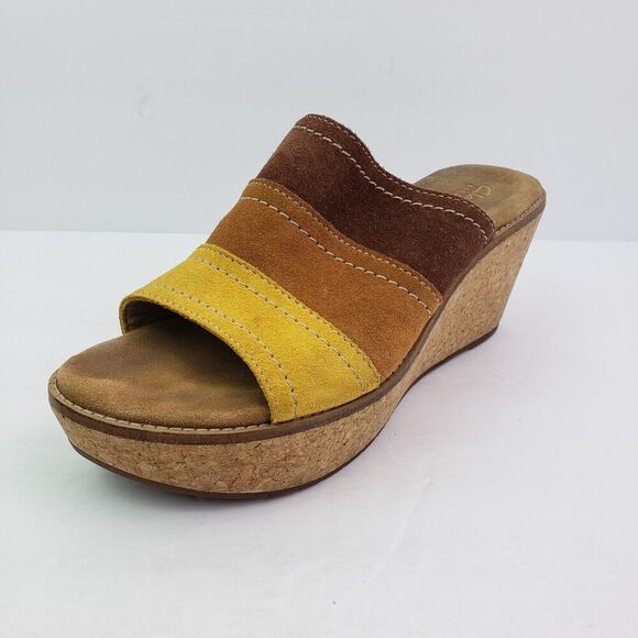 Clarks Aisley Lily Womens Size 8 Brown Suede Slip On Cork Wedge Sandals - Picture 2 of 10